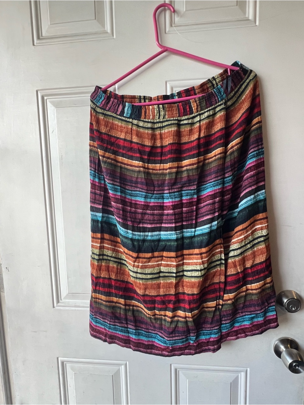 Jaclyn Smith Multicolor Striped Midi Skirt - Teal, Burgundy, Orange, Gold